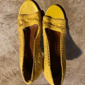 Yellow crochet heels